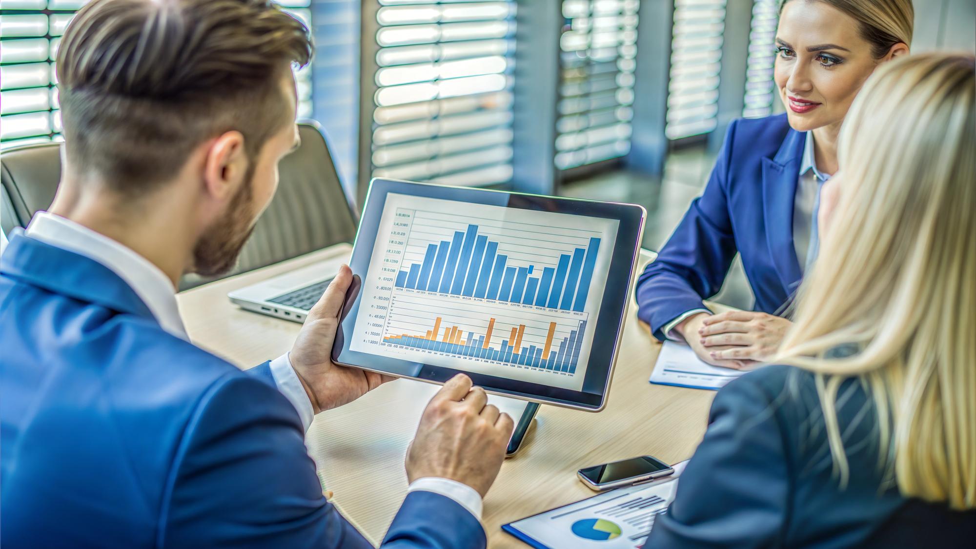 Profissional em consultoria executiva apresentando diagnóstico de transformação digital para gestores